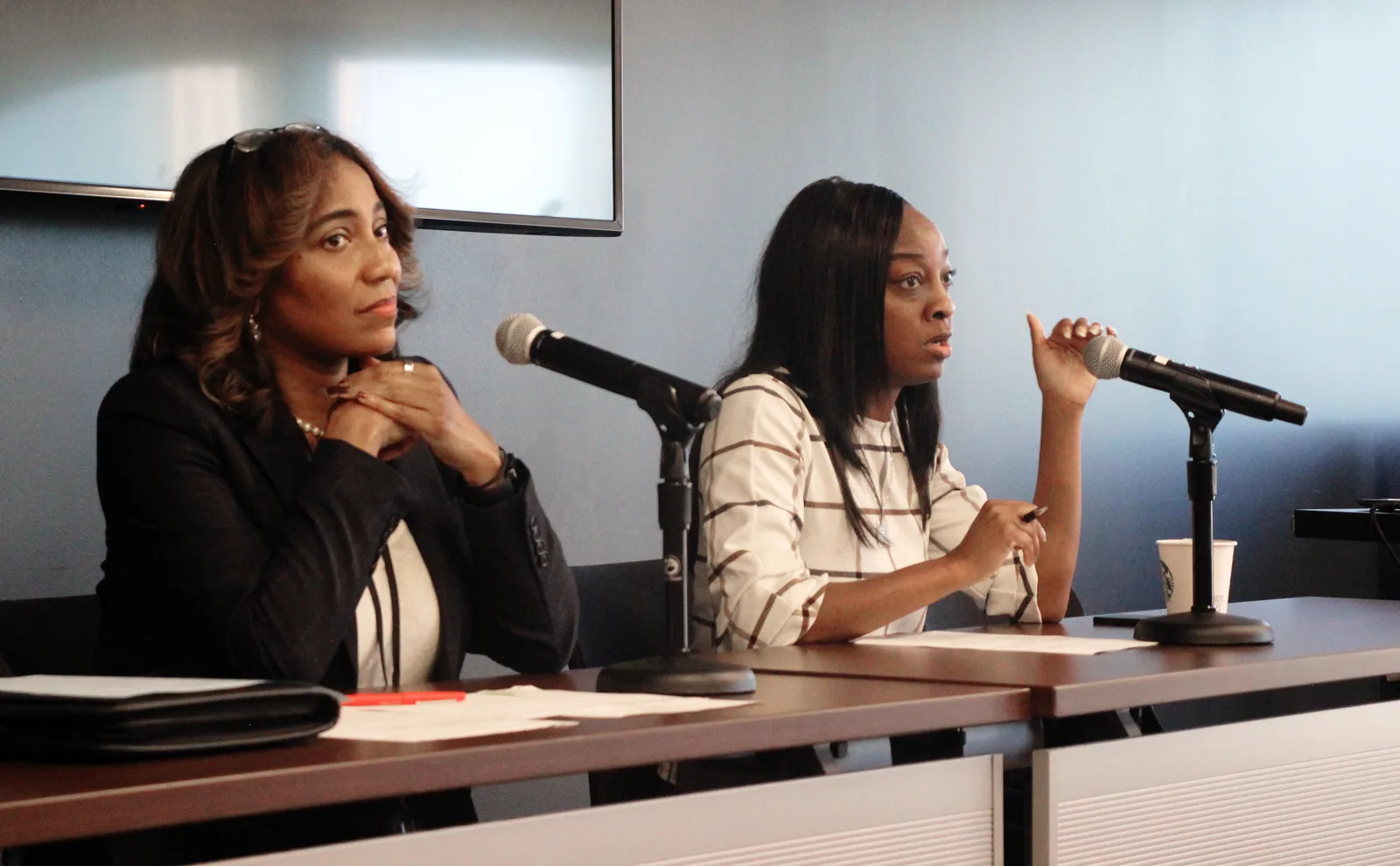 A speaker addressing the room at a microphone while another panelist listens during the Nashville Bar Association CLE.